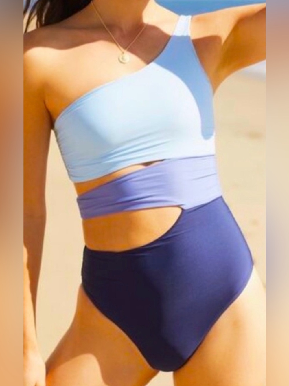 Anthropologie PQ Swim Sz M X Pilyq Cut-Out Colorblocked One-PieceSwimsuit Blue